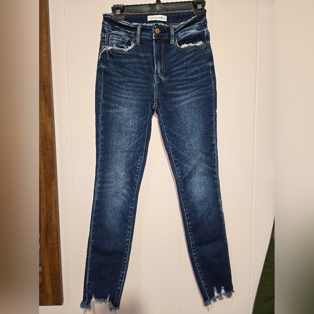 Flying Monkey Dark Blue Skinny Jeans with Frayed Hem